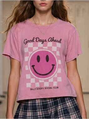 Originality Good Days Ahead Smiley Graphic Tee Pink XL Made in USA
